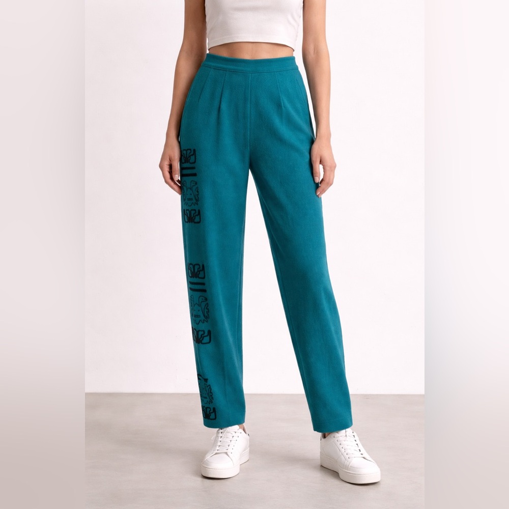 Artisan Teal Embroidered Pants XS Small Tribal Wool Costume Statement